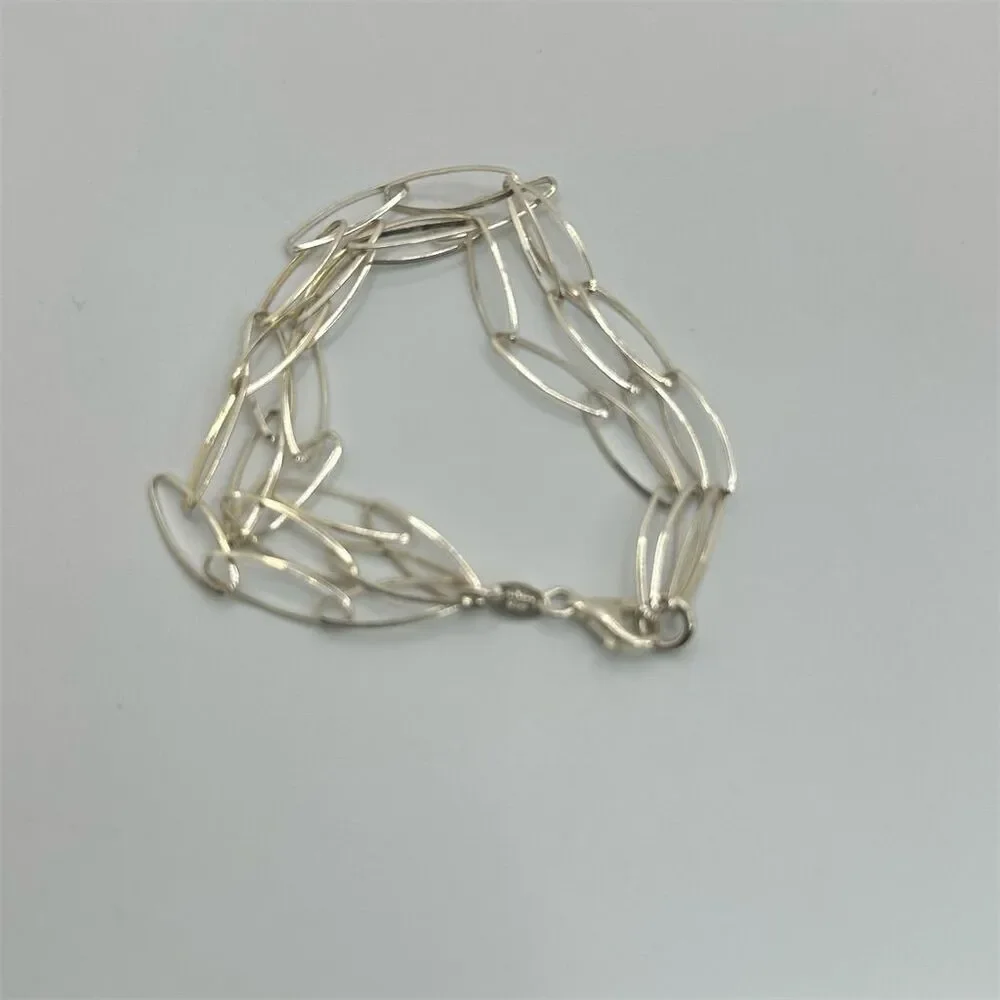 925 Italy Sterling Silver Oval Link Multi-Strand Chain Bracelet 7" 6g - Picture 2 of 11